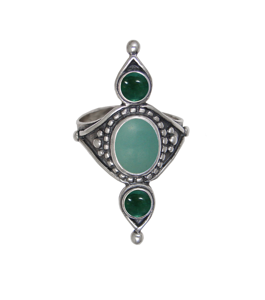 Sterling Silver Royal Ring With Aventurine And Fluorite Size 10